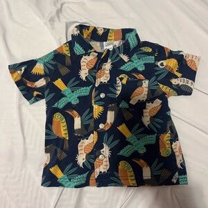 Carter's Blue and Yellow Button Down Shirt with Fun bird Print